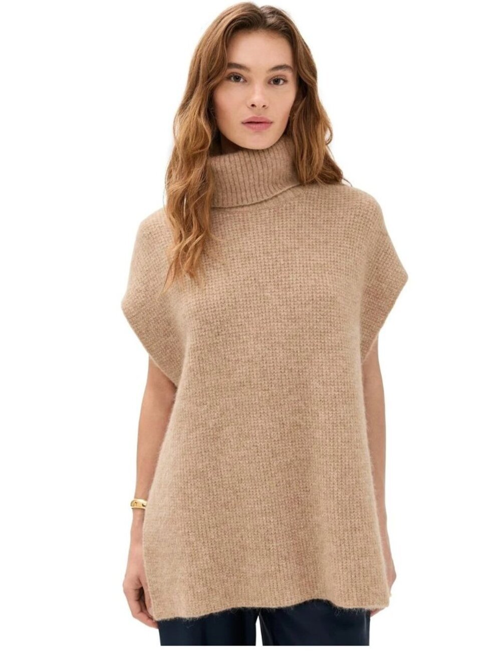James Perce Camel Beige Wool Alpaca Blend Turtleneck vest 0/2